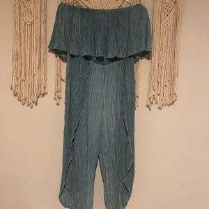 Teal strapless jumpsuit